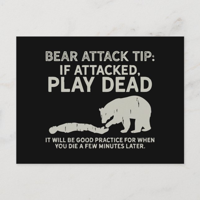 Funny Bear Attack Tip Play Dead Humour Postcard (Front)
