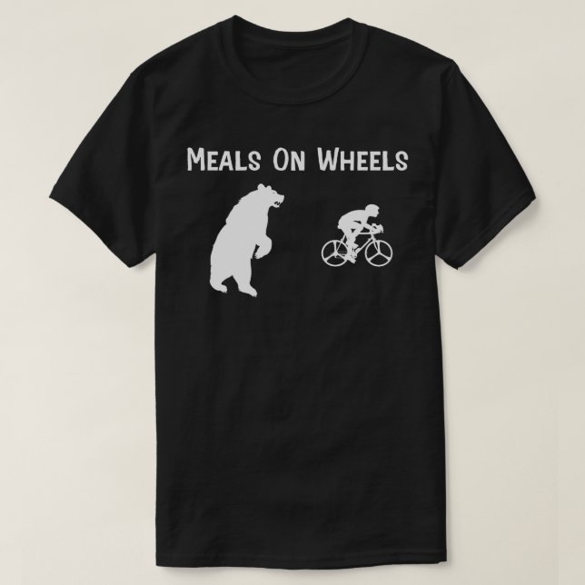 Funny Bear Chasing Bike Rider Meals On Wheels Swea T-Shirt (Design Front)