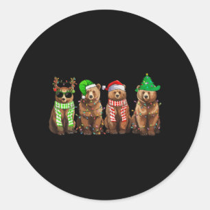 Funny Bear Christmas Light Bear Lover Xmas Bear Ho Classic Round Sticker
