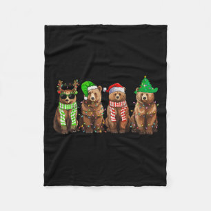 Funny Bear Christmas Light Bear Lover Xmas Bear Ho Fleece Blanket