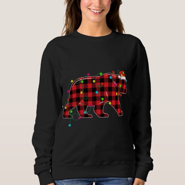 Funny Bear Christmas Tree Red Plaid Xmas Animals L Sweatshirt (Front)