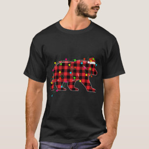 Funny Bear Christmas Tree Red Plaid Xmas Animals L T-Shirt