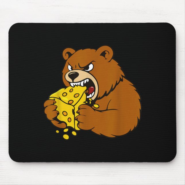 Funny Bear Eating Cheese Illustration For Food Lov Mouse Pad (Front)