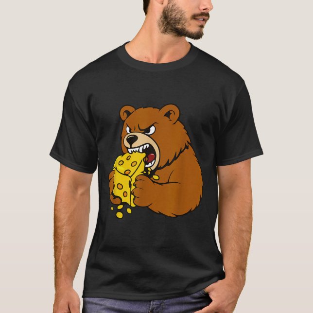 Funny Bear Eating Cheese Illustration For Food Lov T-Shirt (Front)