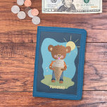 Funny Bear Eating Ice Cream Kid Blue Wallet<br><div class="desc">A cute wallet for kids featuring a silly brown bear eating a giant ice cream cone . Personalise it with the child's name . 
© ArianeC Illustrations-All rights reserved</div>