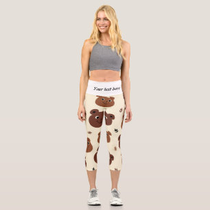 Funny bear face capri leggings