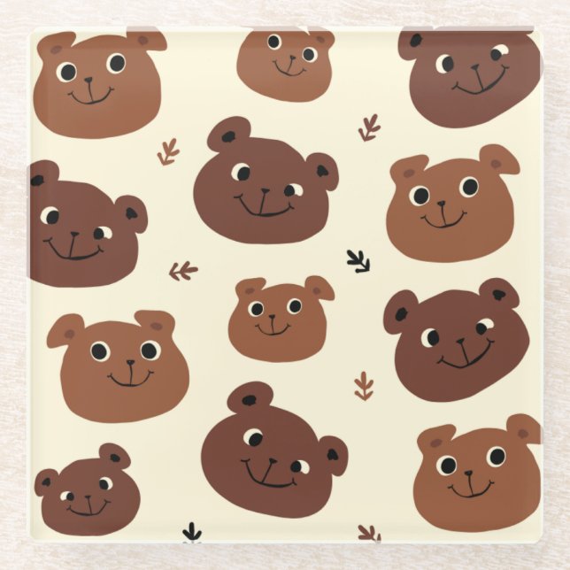Funny bear face glass coaster (Front)