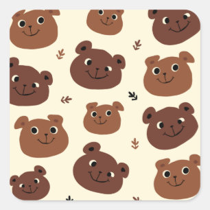 Funny bear face square sticker