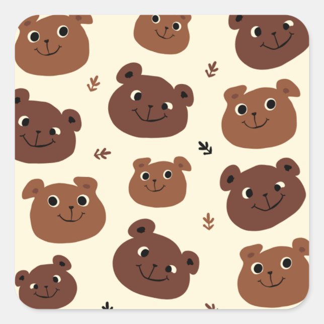 Funny bear face square sticker (Front)
