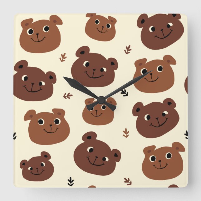 Funny bear face square wall clock (Front)