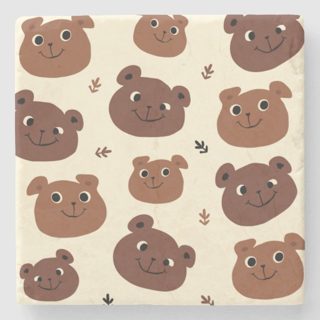 Funny bear face stone coaster (Front)