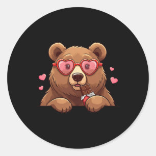 Funny Bear Heart Chocolate Valentine Bear Womens M Classic Round Sticker
