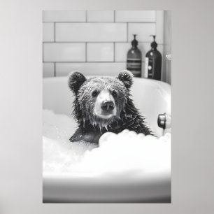 Funny Bear in Bathtub Photograph Quirky Bathroom Poster