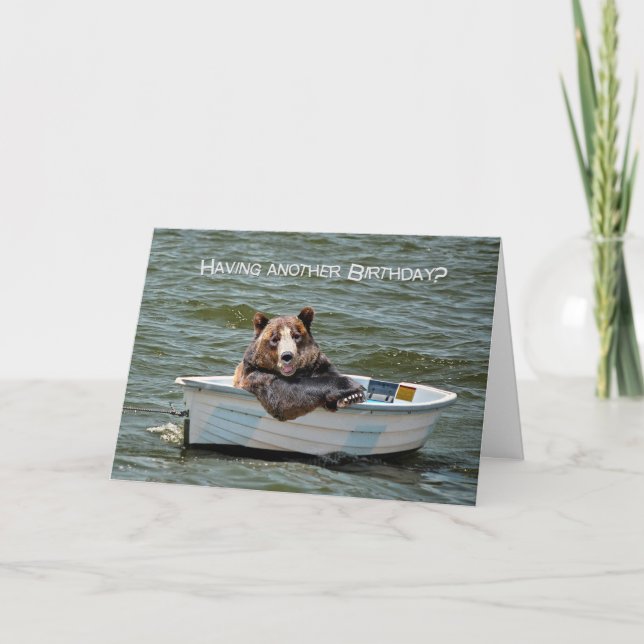 Funny Bear In Boat Birthday Card (Front)