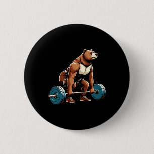 Funny Bear Lifting Weights Bodybuilding Workout Gy 6 Cm Round Badge