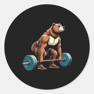 Funny Bear Lifting Weights Bodybuilding Workout Gy Classic Round Sticker
