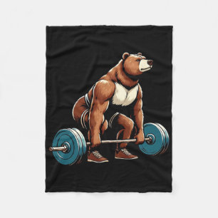 Funny Bear Lifting Weights Bodybuilding Workout Gy Fleece Blanket
