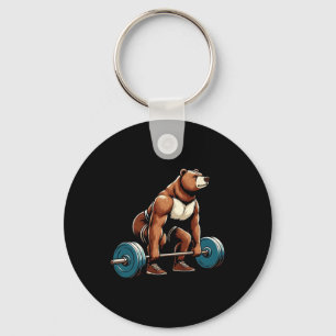 Funny Bear Lifting Weights Bodybuilding Workout Gy Key Ring