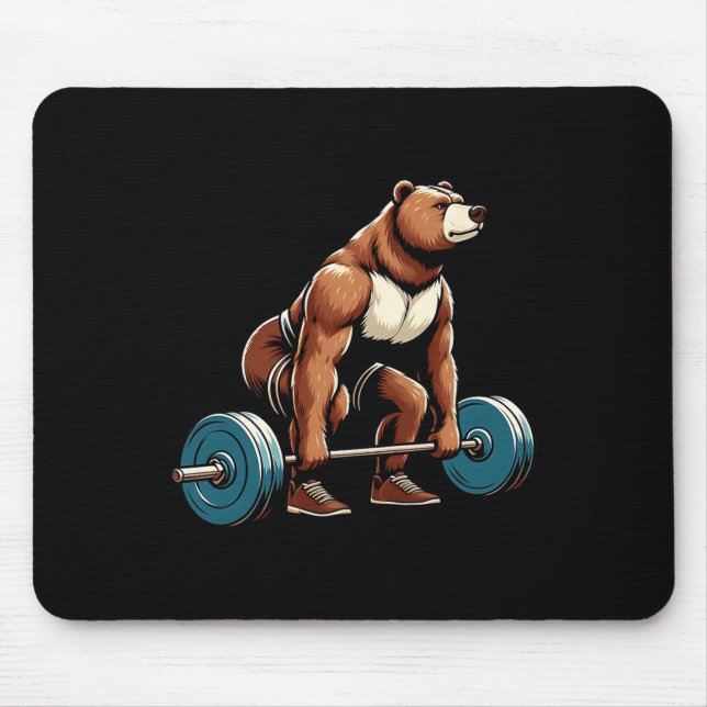Funny Bear Lifting Weights Bodybuilding Workout Gy Mouse Pad (Front)