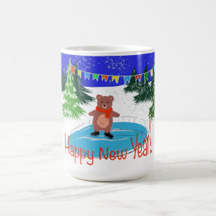 Funny bear on winter skates coffee mug