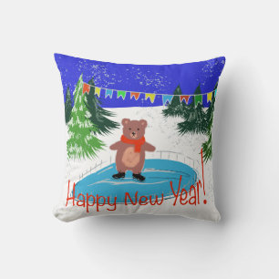 Funny bear on winter skates Cushion