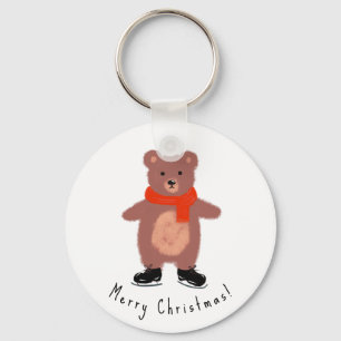Funny bear on winter skates key ring