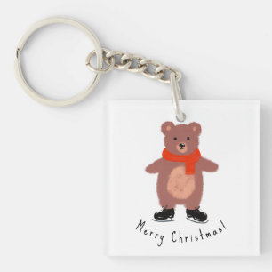 Funny bear on winter skates key ring