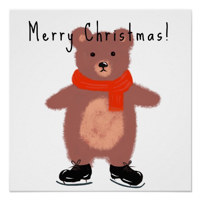 Funny bear on winter skates poster (Front)