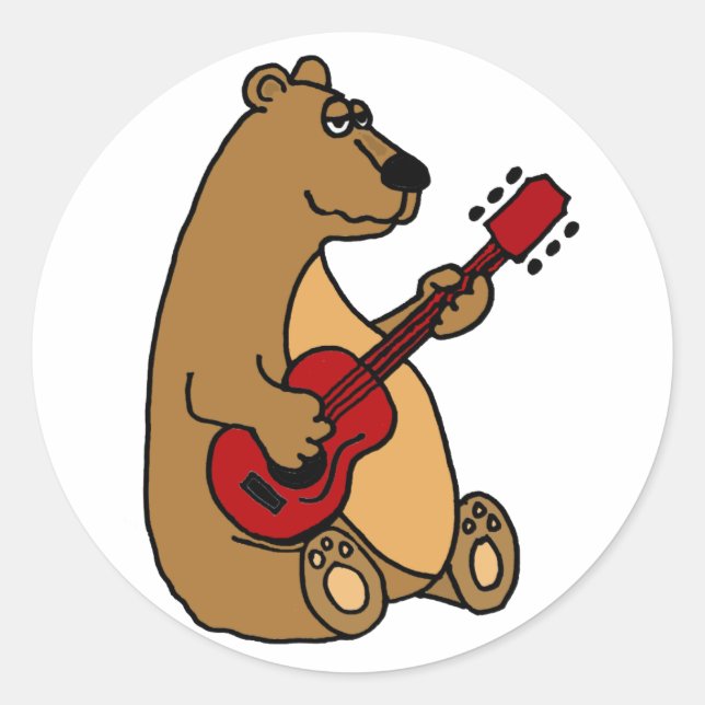 Funny Bear Playing Guitar Classic Round Sticker (Front)