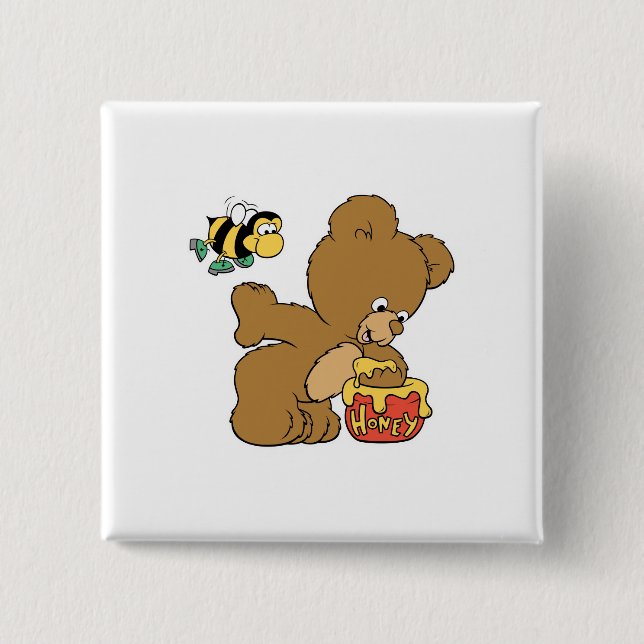 Funny Bear Sneaking Honey 15 Cm Square Badge (Front)