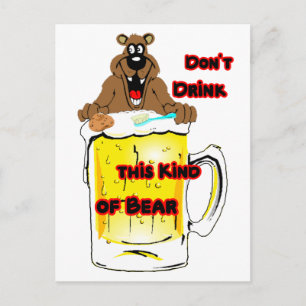 Funny Bear taking a Bath in a Glass of beer on a Holiday Postcard