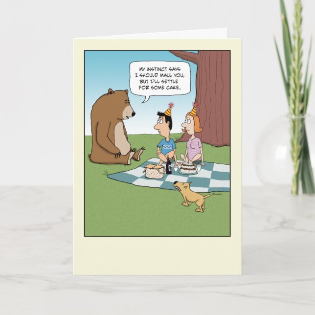 Funny Bear Wants Birthday Cake Card (Front)