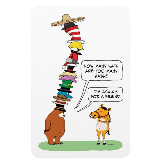 Funny Bear Wearing Many Hats Magnet (Vertical)