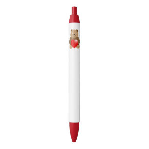 Funny bear with a heart black ink pen