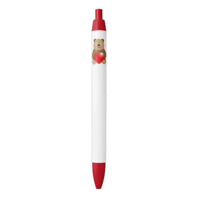 Funny bear with a heart black ink pen (Front Vertical)