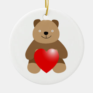 Funny bear with a heart ceramic ornament
