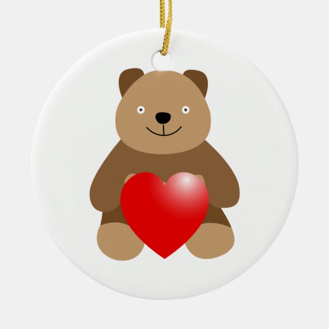Funny bear with a heart ceramic ornament (Front)