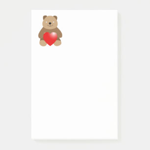 Funny bear with a heart post-it notes