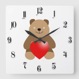Funny bear with a heart square wall clock
