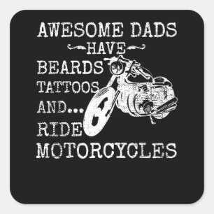 Funny Beard Awesome Dad Beard Tattoos And Moto Square Sticker