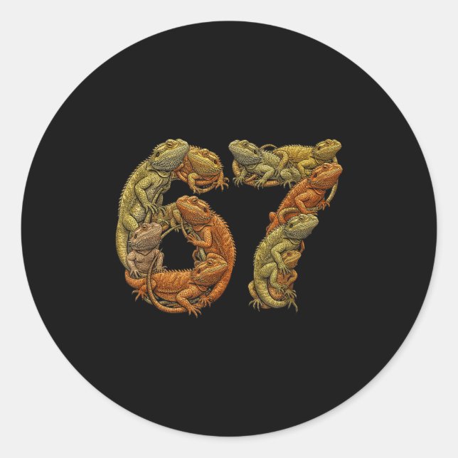 Funny Bearded Dragon 6 7 Meme Six Seven Beardzilla Classic Round Sticker (Front)
