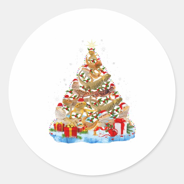 Funny Bearded Dragon Christmas Tree Classic Round Sticker (Front)