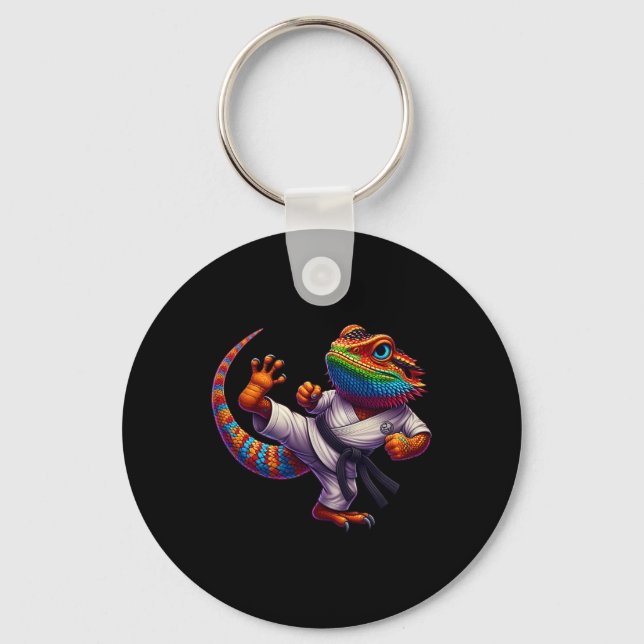 Funny Bearded Dragon High Kick Karate Samurai Ninj Key Ring (Front)