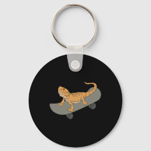 Funny Bearded Dragon On Skateboard Cute Pet Lizard Key Ring