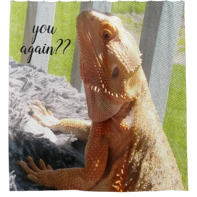Funny Bearded Dragon Photo Print Shower Curtain (Front)