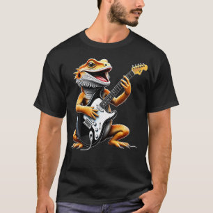 Funny Bearded Dragon Playing Guitar Animal Music T-Shirt