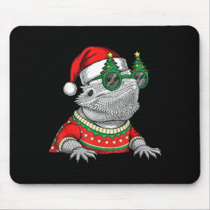 Funny Bearded Dragon Santa Hat Christmas Mouse Pad