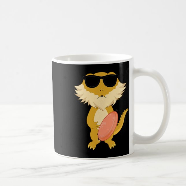 Funny Bearded Dragon Wearing Sungles Playing Disc  Coffee Mug (Right)