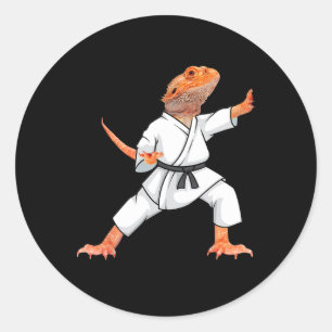Funny Bearded Dragons Doing Karate Samurai Ninja L Classic Round Sticker