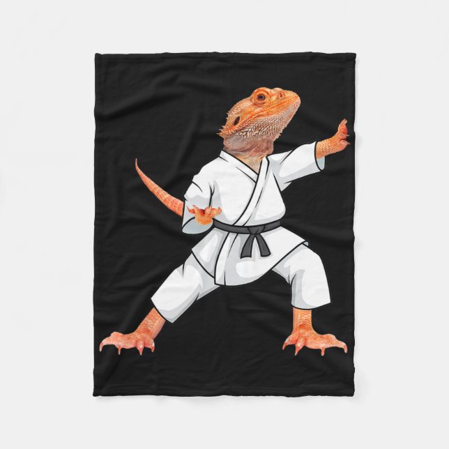 Funny Bearded Dragons Doing Karate Samurai Ninja L Fleece Blanket (Front)